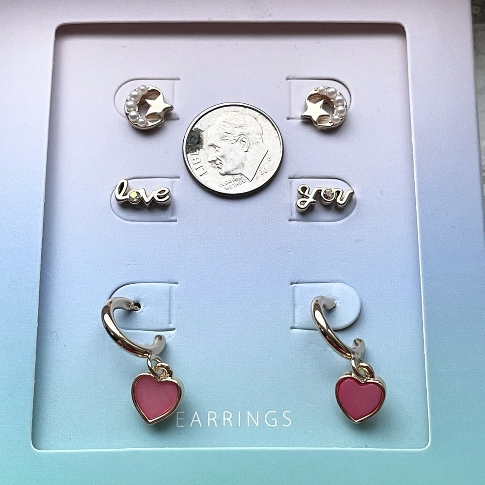 INC International Concepts Love You, Pink Heart, Star & Moon 3 Pc Earring Set - Picture 9 of 16
